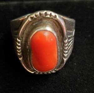 Vintage sterling silver coral ring